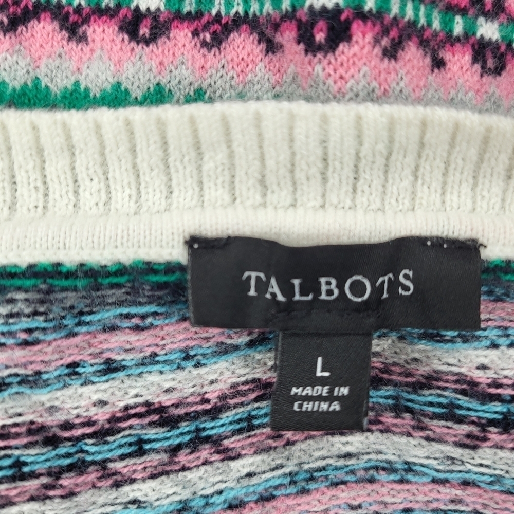 Talbots Sweater Multicolor Fair Isle Crew Neck Lambswool Blend Women's Size L - Picture 8 of 9